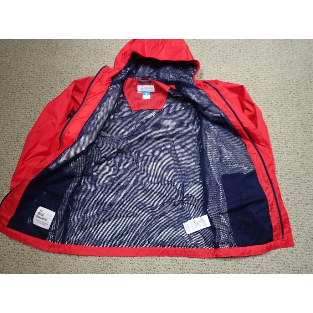 Columbia Rain Jacket Boys Large Red Excellent Packable Omni-Tech Waterproof Hood